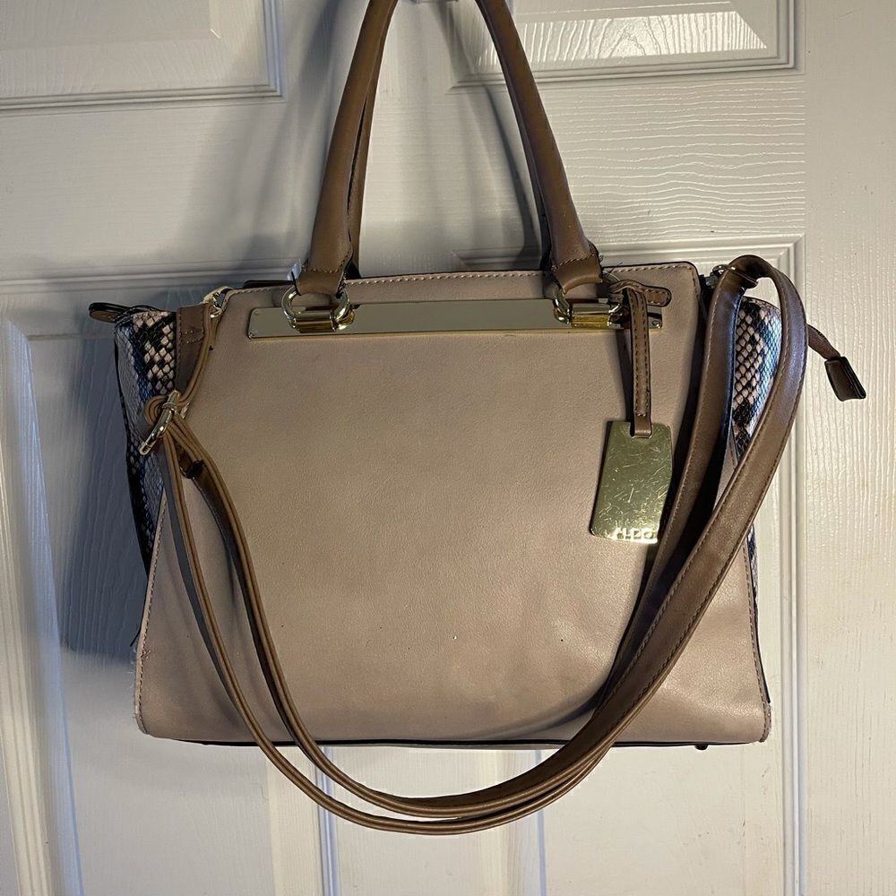 Aldo snake skin pattern and taupe Satchel / shoulder handbag.